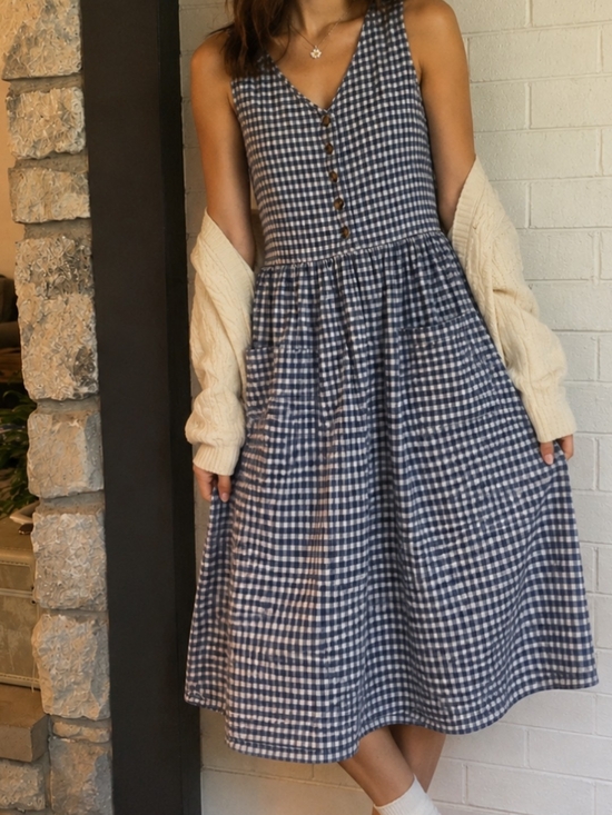 Woolrich Dresses & Skirts - Woolrich Navy and White Gingham Midi Dress